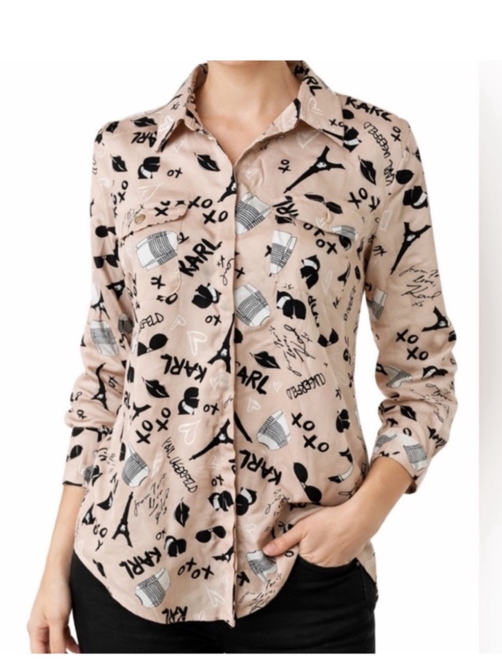 Karl Lagerfeld Paris Eiffel Tower Blouse Top Graphic Print